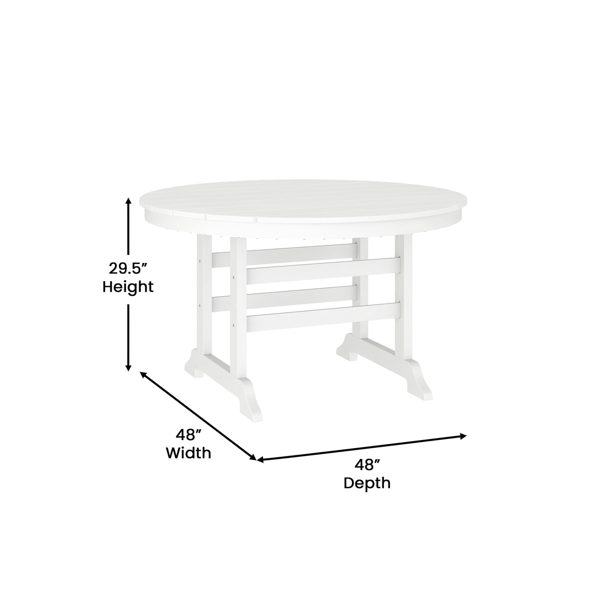 Colonel Commercial Grade Indoor/Outdoor 48" Round Recycled HDPE Adirondack Dining Table for 4 in White
