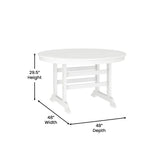 Colonel Commercial Grade Indoor/Outdoor 48" Round Recycled HDPE Adirondack Dining Table for 4 in White