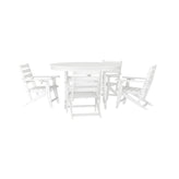 Tolleson Commercial 5 Piece Adirondack Dining Set with 48" Round Indoor/Outdoor Recycled HDPE Table and 4 Chairs with Cupholders in White