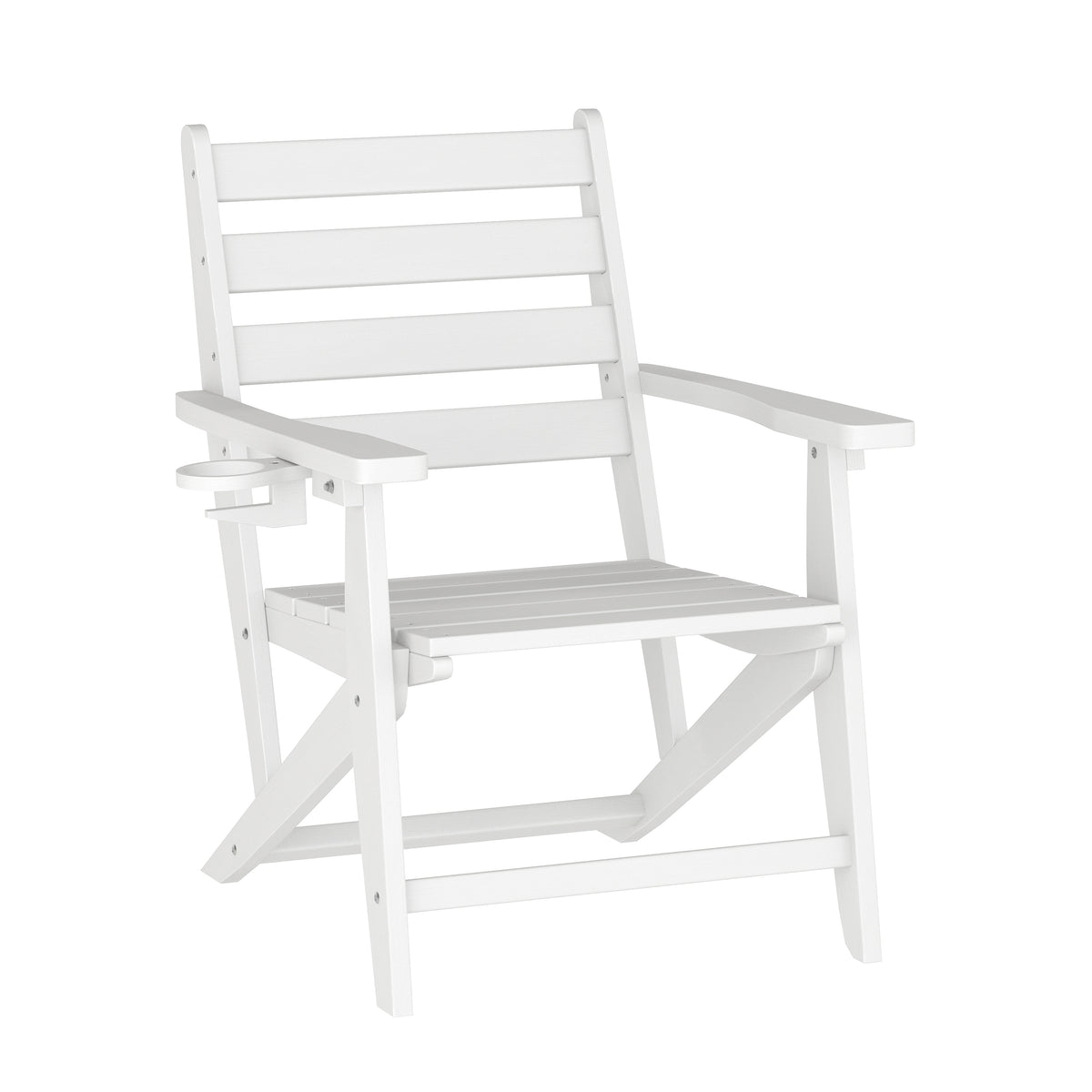 Tolleson Commercial 5 Piece Adirondack Dining Set with 48" Round Indoor/Outdoor Recycled HDPE Table and 4 Chairs with Cupholders in White