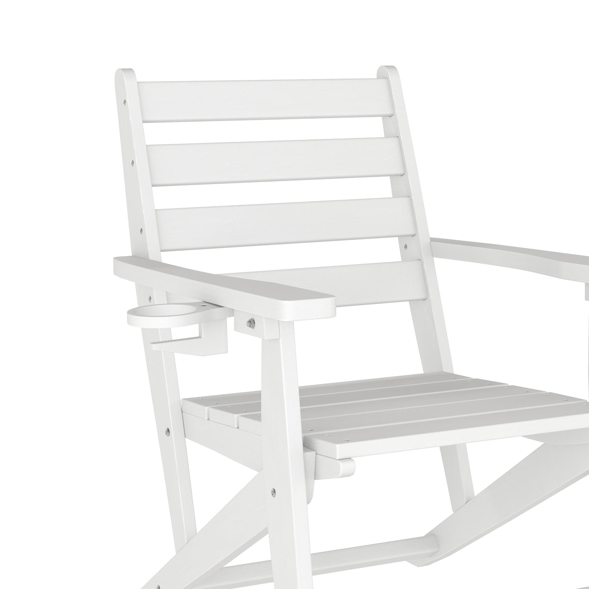Tolleson Commercial 5 Piece Adirondack Dining Set with 48" Round Indoor/Outdoor Recycled HDPE Table and 4 Chairs with Cupholders in White