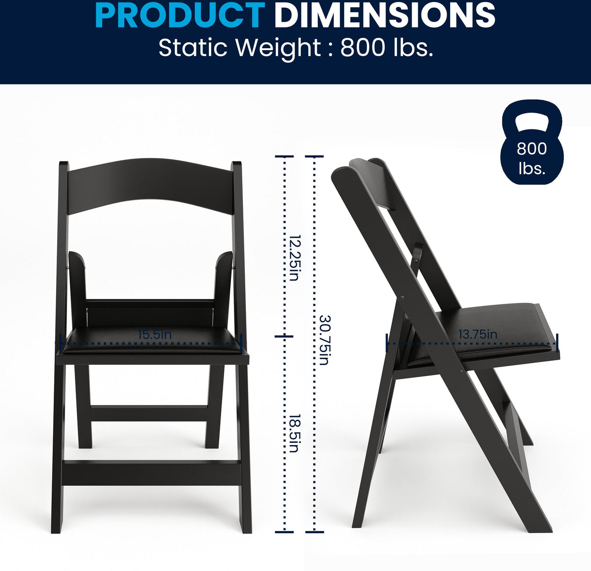 Hercules Folding Chair - Black Resin - 2 Pack 800LB Weight Capacity Comfortable Event Chair - Light Weight Folding Chair