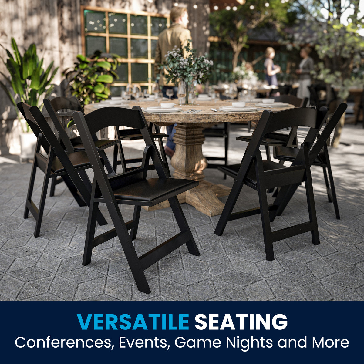 Hercules Folding Chair - Black Resin - 2 Pack 800LB Weight Capacity Comfortable Event Chair - Light Weight Folding Chair