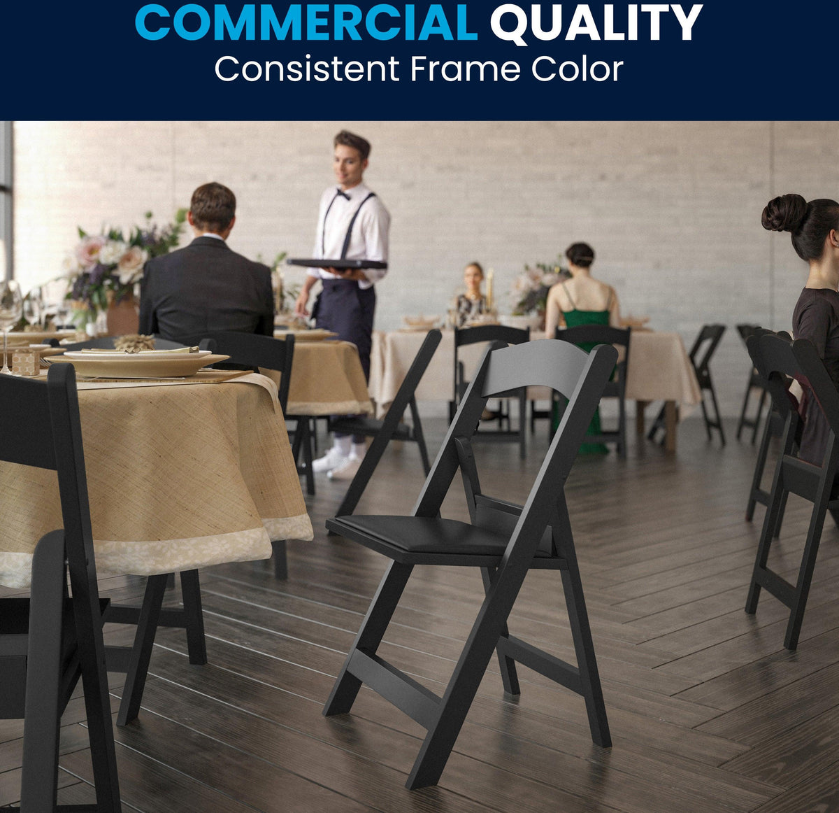 Hercules Folding Chair - Black Resin - 2 Pack 800LB Weight Capacity Comfortable Event Chair - Light Weight Folding Chair