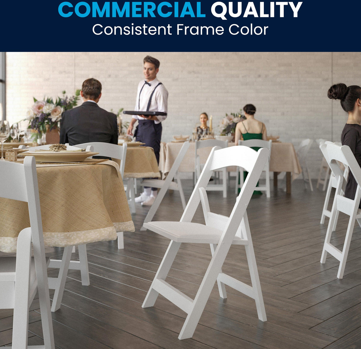 Hercules Folding Chair - White Resin - 2 Pack 800LB Weight Capacity Comfortable Event Chair - Light Weight Folding Chair