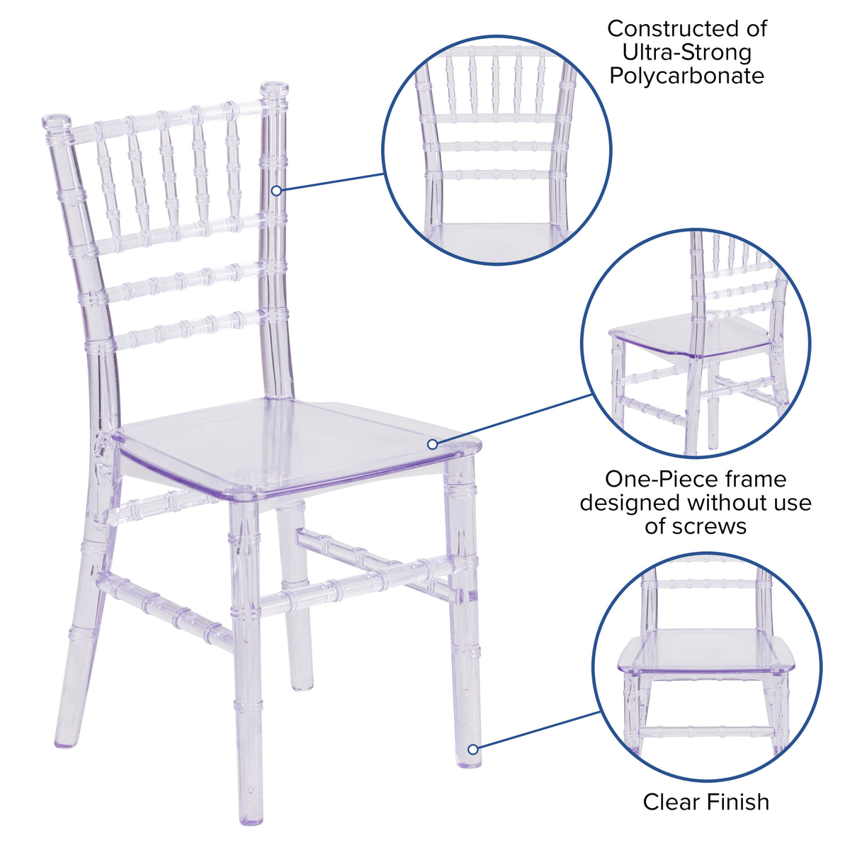 HERCULES Child Size Transparent Chiavari Chair – Durable Resin Kids Chair for Weddings, Parties & Everyday Use