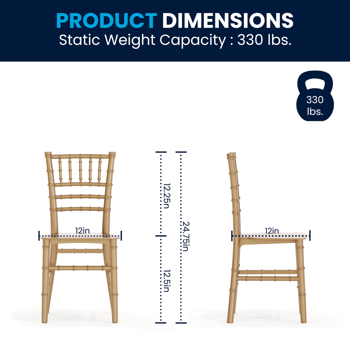 HERCULES Child Size Gold Chiavari Chair – Durable Resin Kids Chair for Weddings, Parties & Everyday Use
