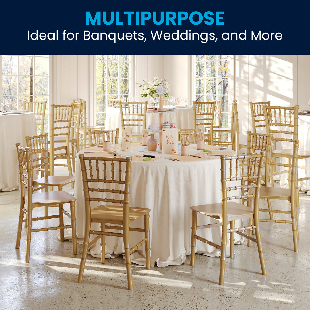 HERCULES Child Size Gold Chiavari Chair – Durable Resin Kids Chair for Weddings, Parties & Everyday Use