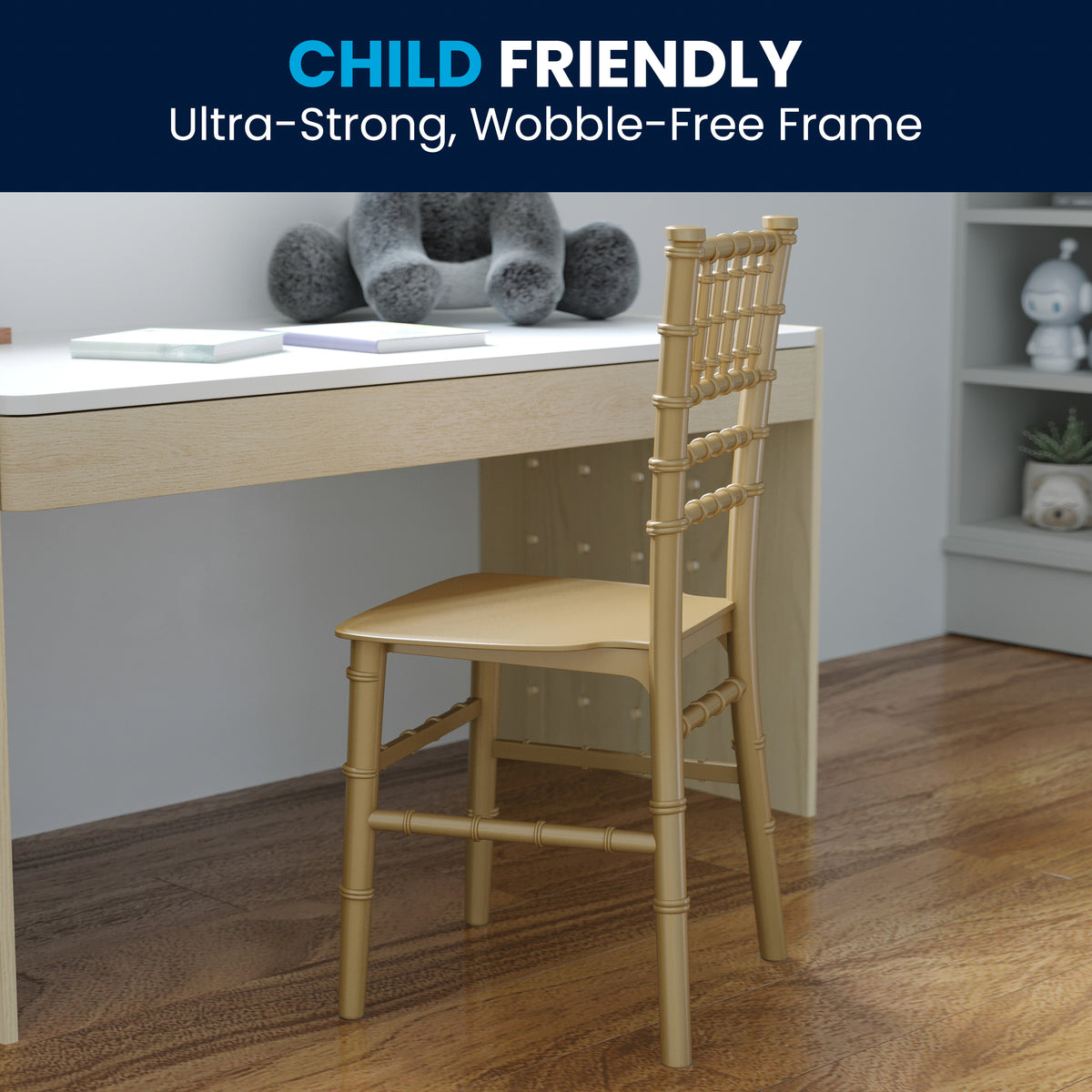 HERCULES Child Size Gold Chiavari Chair – Durable Resin Kids Chair for Weddings, Parties & Everyday Use