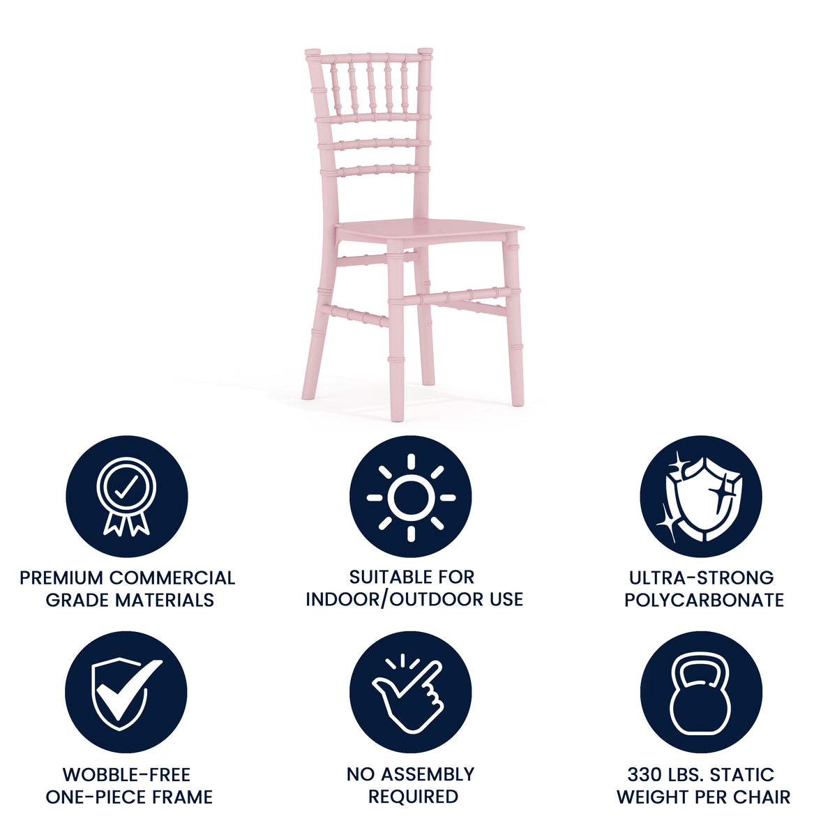 HERCULES Child Size Pink Chiavari Chair – Durable Resin Kids Chair for Weddings, Parties & Everyday Use