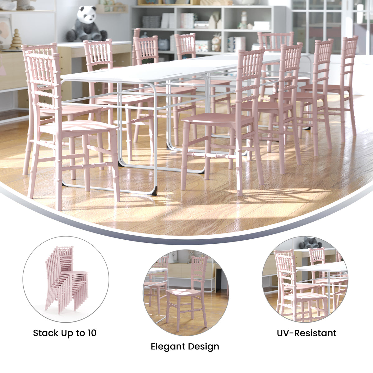 HERCULES Child Size Pink Chiavari Chair – Durable Resin Kids Chair for Weddings, Parties & Everyday Use