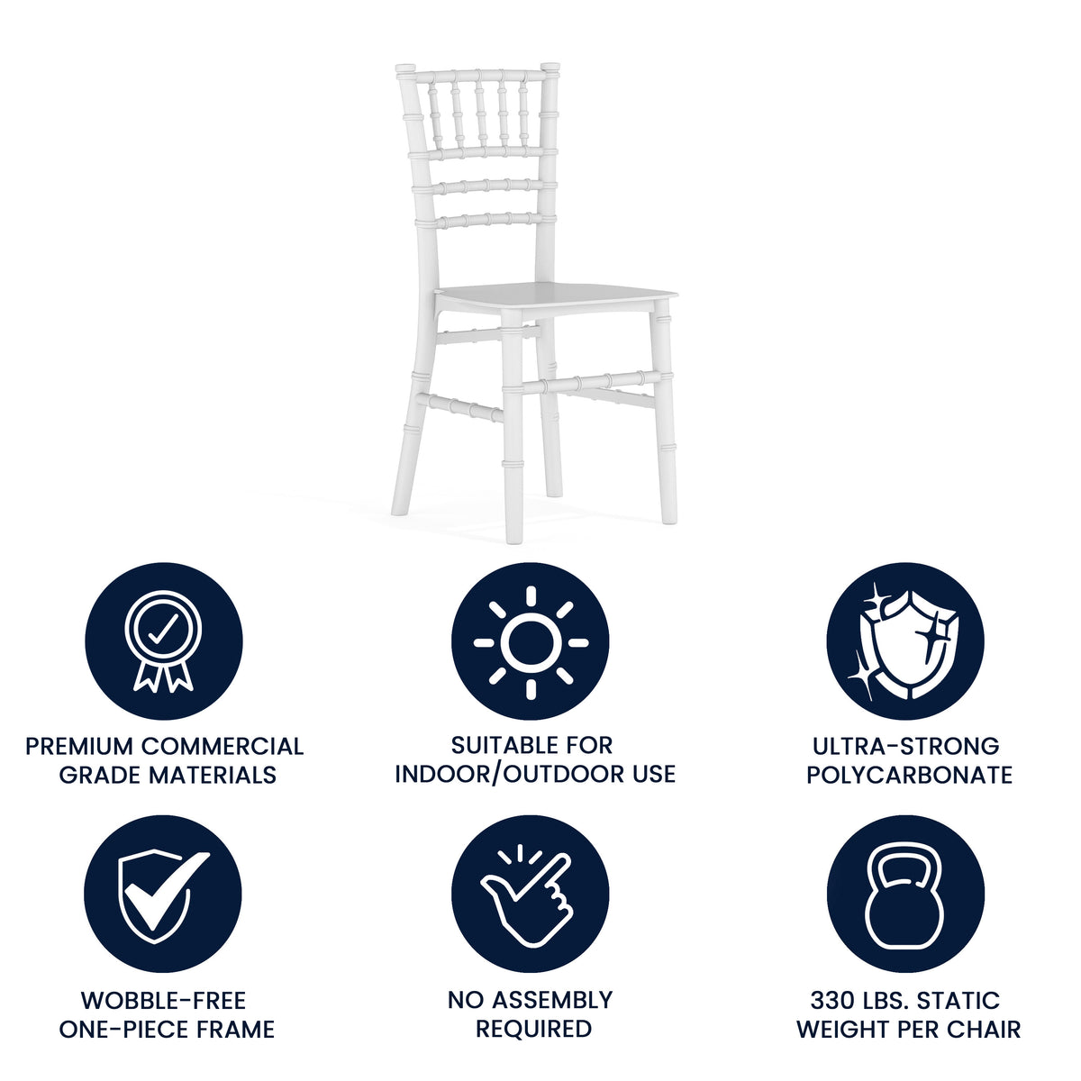 HERCULES Child Size White Chiavari Chair – Durable Resin Kids Chair for Weddings, Parties & Everyday Use