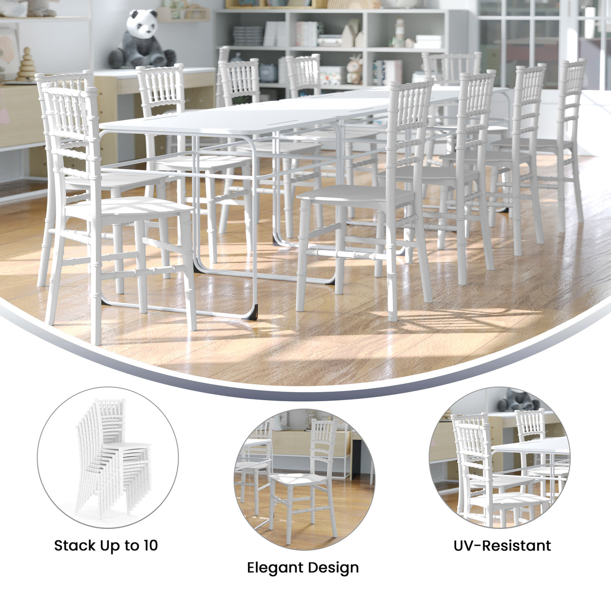 HERCULES Child Size White Chiavari Chair – Durable Resin Kids Chair for Weddings, Parties & Everyday Use
