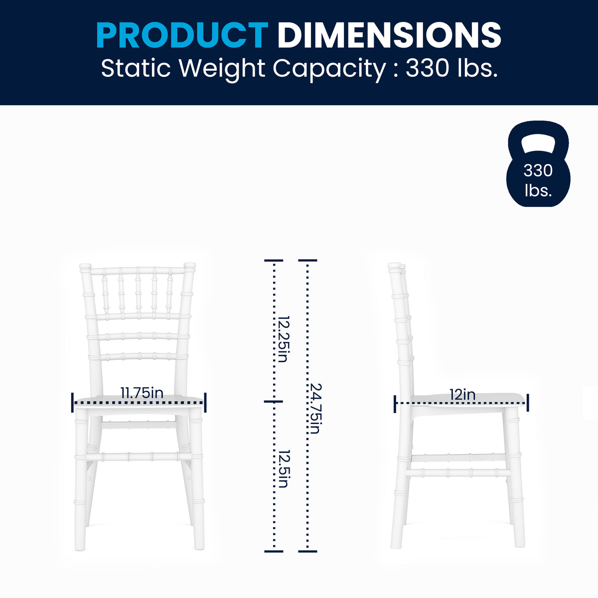 HERCULES Child Size White Chiavari Chair – Durable Resin Kids Chair for Weddings, Parties & Everyday Use
