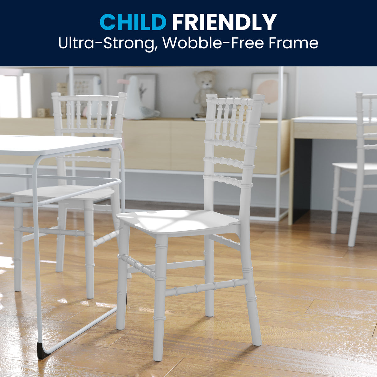HERCULES Child Size White Chiavari Chair – Durable Resin Kids Chair for Weddings, Parties & Everyday Use