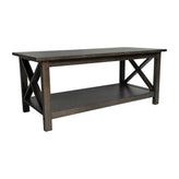 Jasper Farmhouse Style Solid Wood Coffee Table with Traditional X-Frame Design and Lower Shelf in Dark Gray