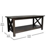 Jasper Farmhouse Style Solid Wood Coffee Table with Traditional X-Frame Design and Lower Shelf in Dark Gray