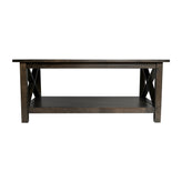 Jasper Farmhouse Style Solid Wood Coffee Table with Traditional X-Frame Design and Lower Shelf in Dark Gray