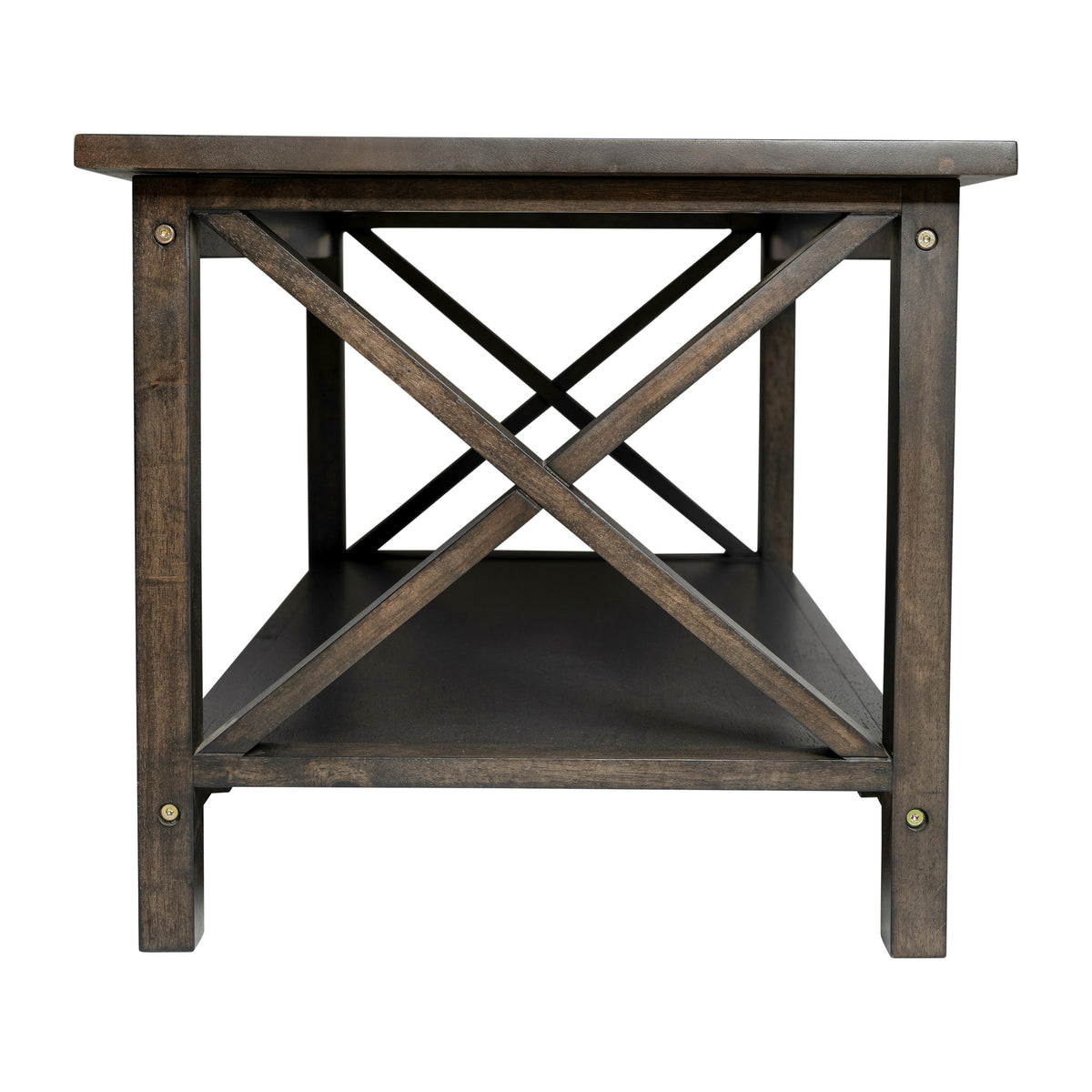 Jasper Farmhouse Style Solid Wood Coffee Table with Traditional X-Frame Design and Lower Shelf in Dark Gray