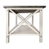 Jasper Farmhouse Style Solid Wood Coffee Table with Traditional X-Frame Design and Lower Shelf in Acacia Gray and Rustic White