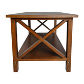 Jasper Farmhouse Style Solid Wood Coffee Table with Traditional X-Frame Design and Lower Shelf in Walnut