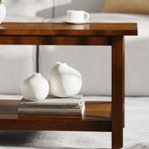 Jasper Farmhouse Style Solid Wood Coffee Table with Traditional X-Frame Design and Lower Shelf in Walnut