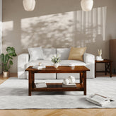 Jasper Farmhouse Style Solid Wood Coffee Table with Traditional X-Frame Design and Lower Shelf in Walnut