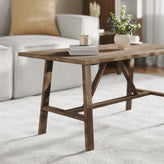 Eli Solid Wood Farmhouse Coffee Table, Trestle Style Accent Table in Rustic Brown