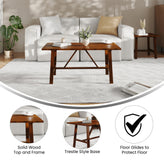 Eli Solid Wood Farmhouse Coffee Table, Trestle Style Accent Table in Walnut