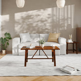 Eli Solid Wood Farmhouse Coffee Table, Trestle Style Accent Table in Walnut