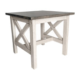 Jasper Farmhouse Style Solid Wood End Table with Traditional X-Frame Design in Acacia Gray and Rustic White