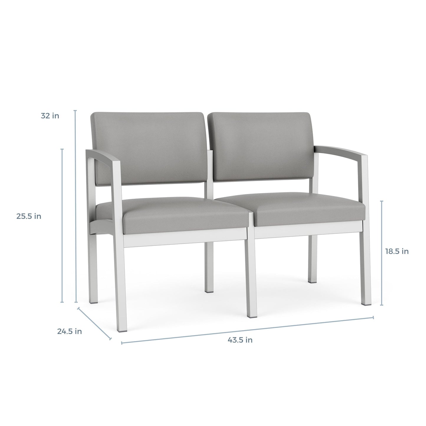 Lenox Steel Waiting Reception 2 Seat Tandem Seating Metal Frame No Center Arm