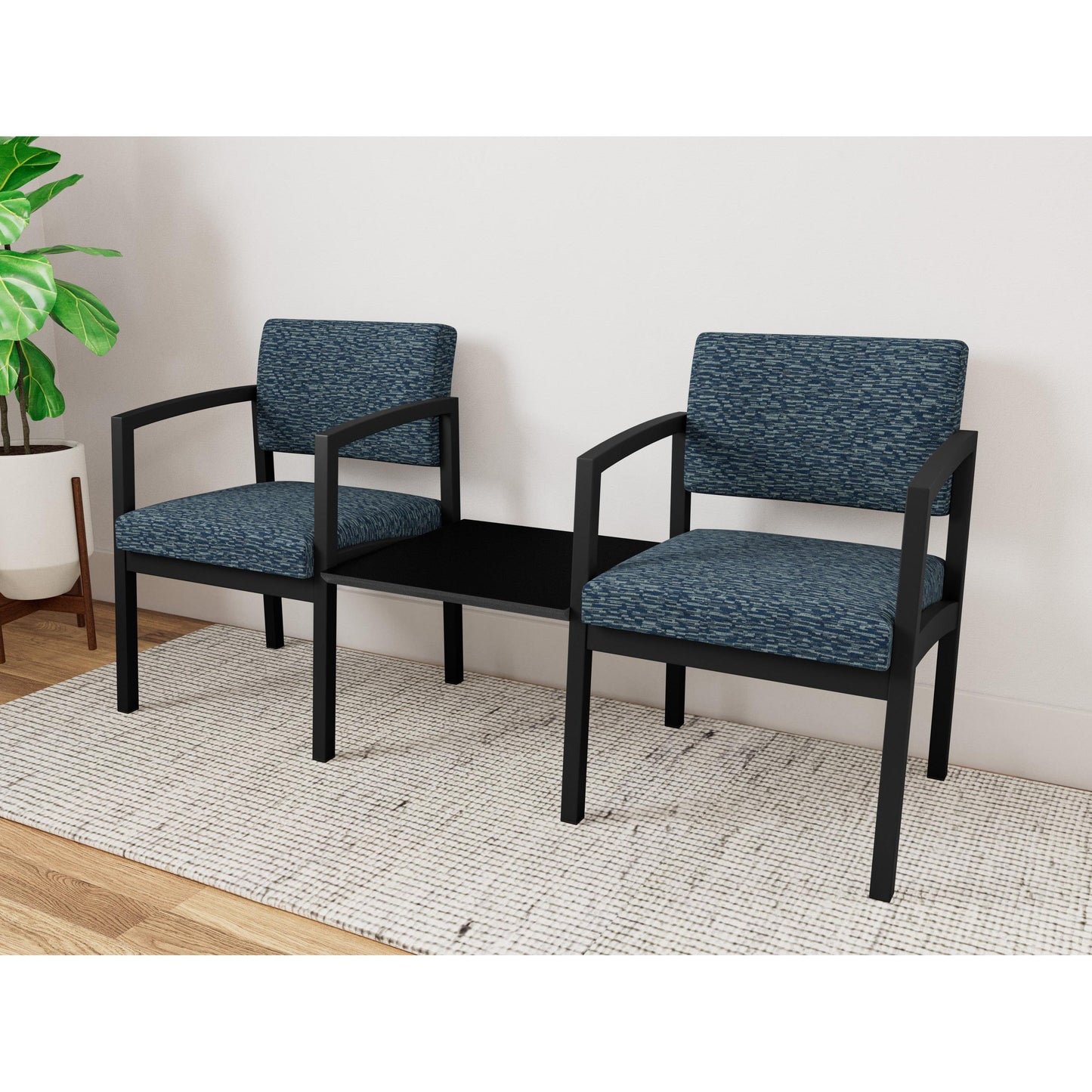 Lenox Steel Waiting Reception 2 Chairs Metal Frame with Connecting Center Table