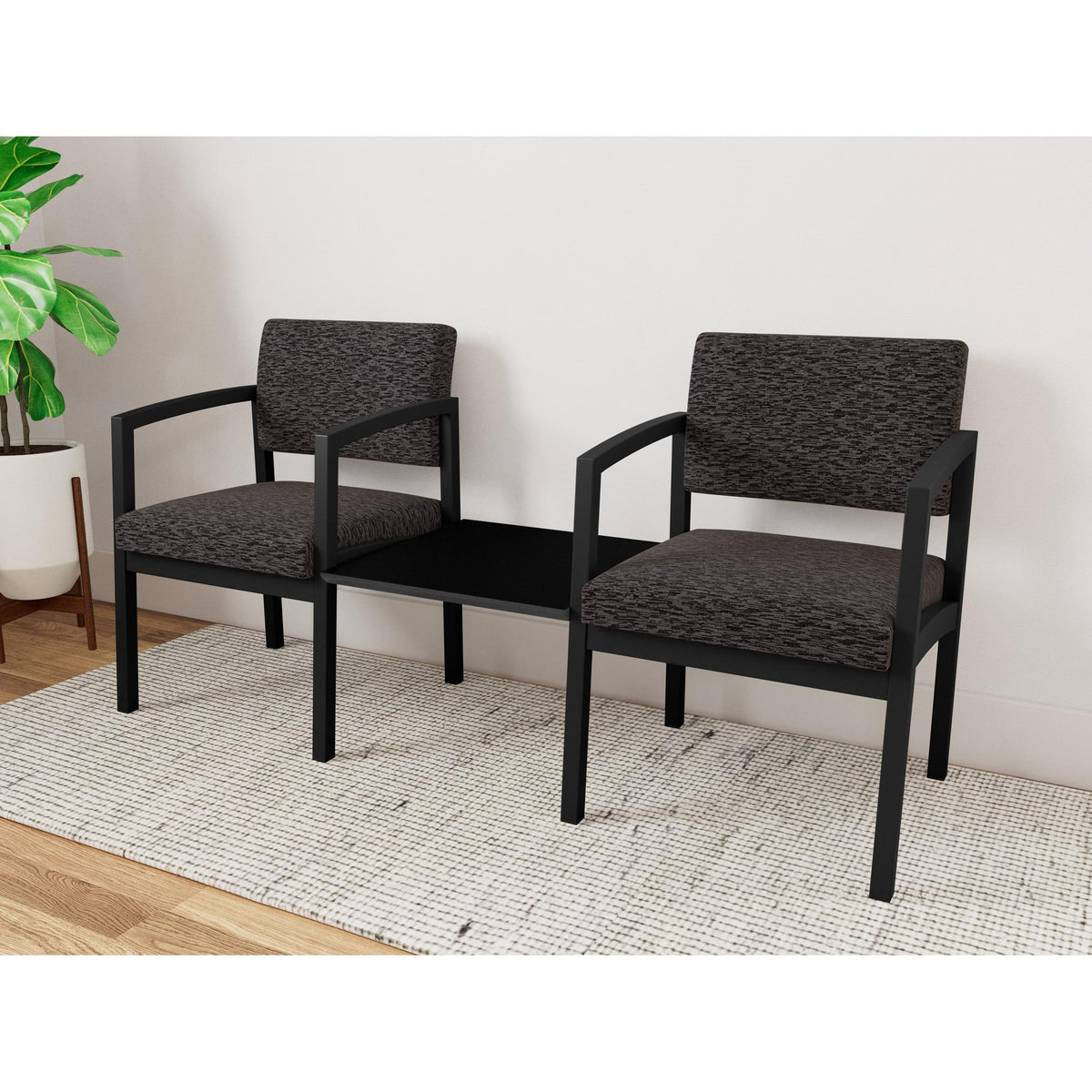 Lenox Steel Waiting Reception 2 Chairs Metal Frame with Connecting Center Table