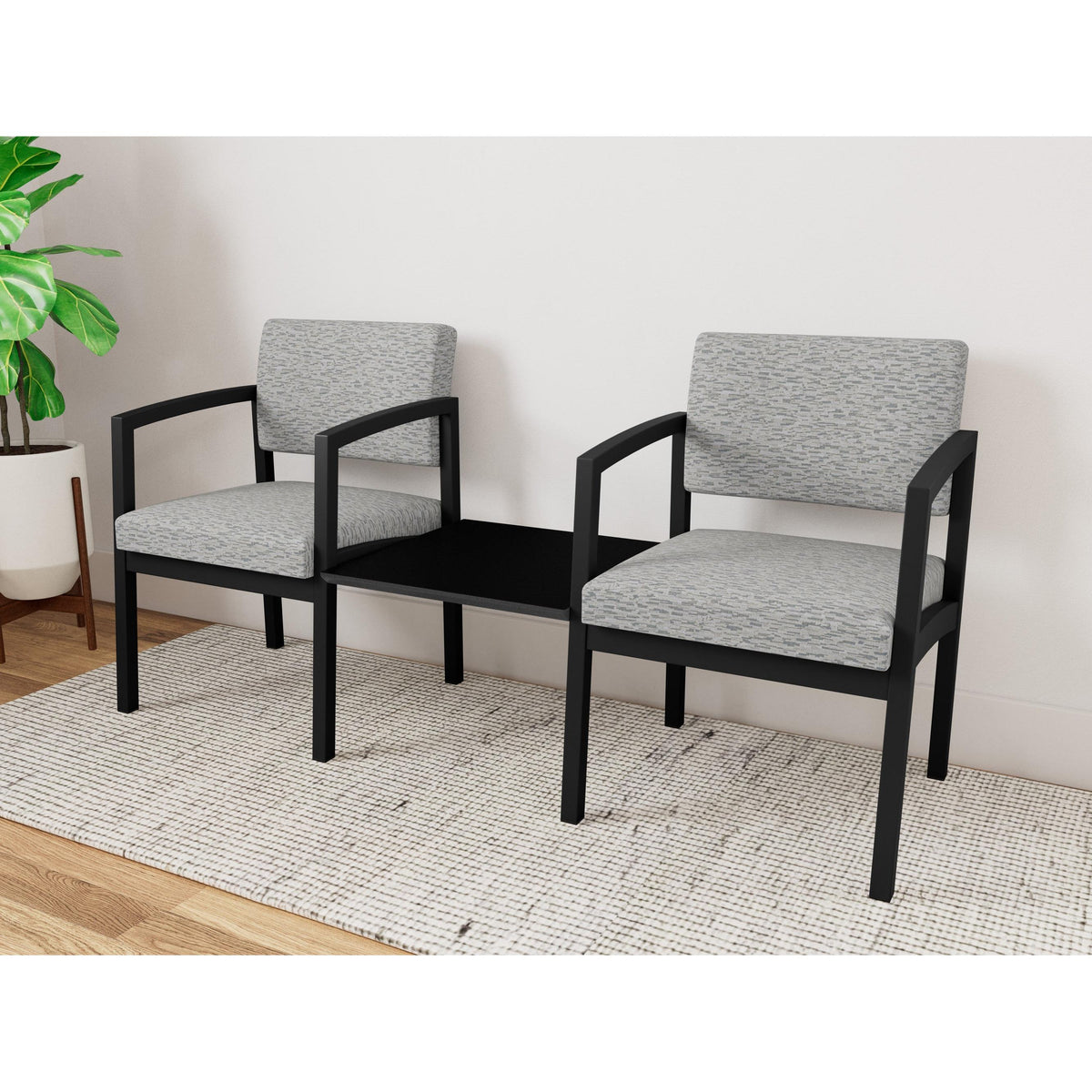 Lenox Steel Waiting Reception 2 Chairs Metal Frame with Connecting Center Table