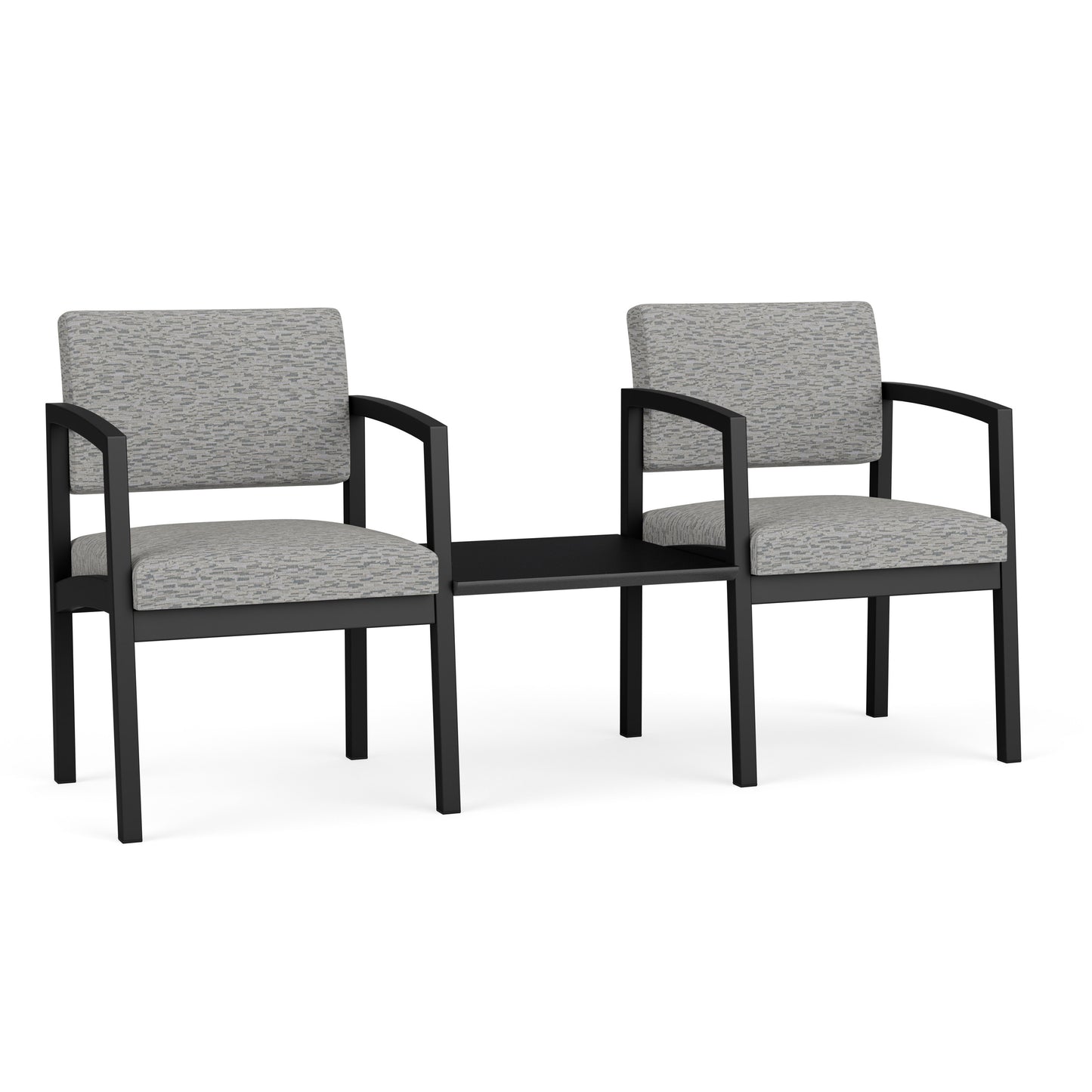 Lenox Steel Waiting Reception 2 Chairs Metal Frame with Connecting Center Table