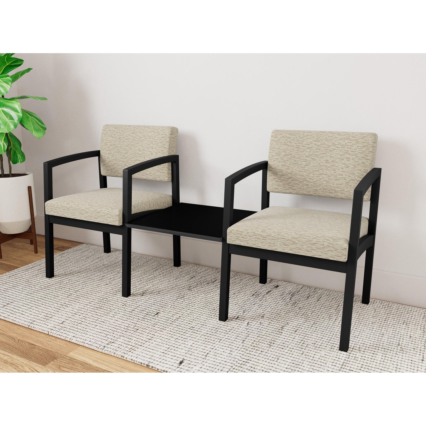 Lenox Steel Waiting Reception 2 Chairs Metal Frame with Connecting Center Table