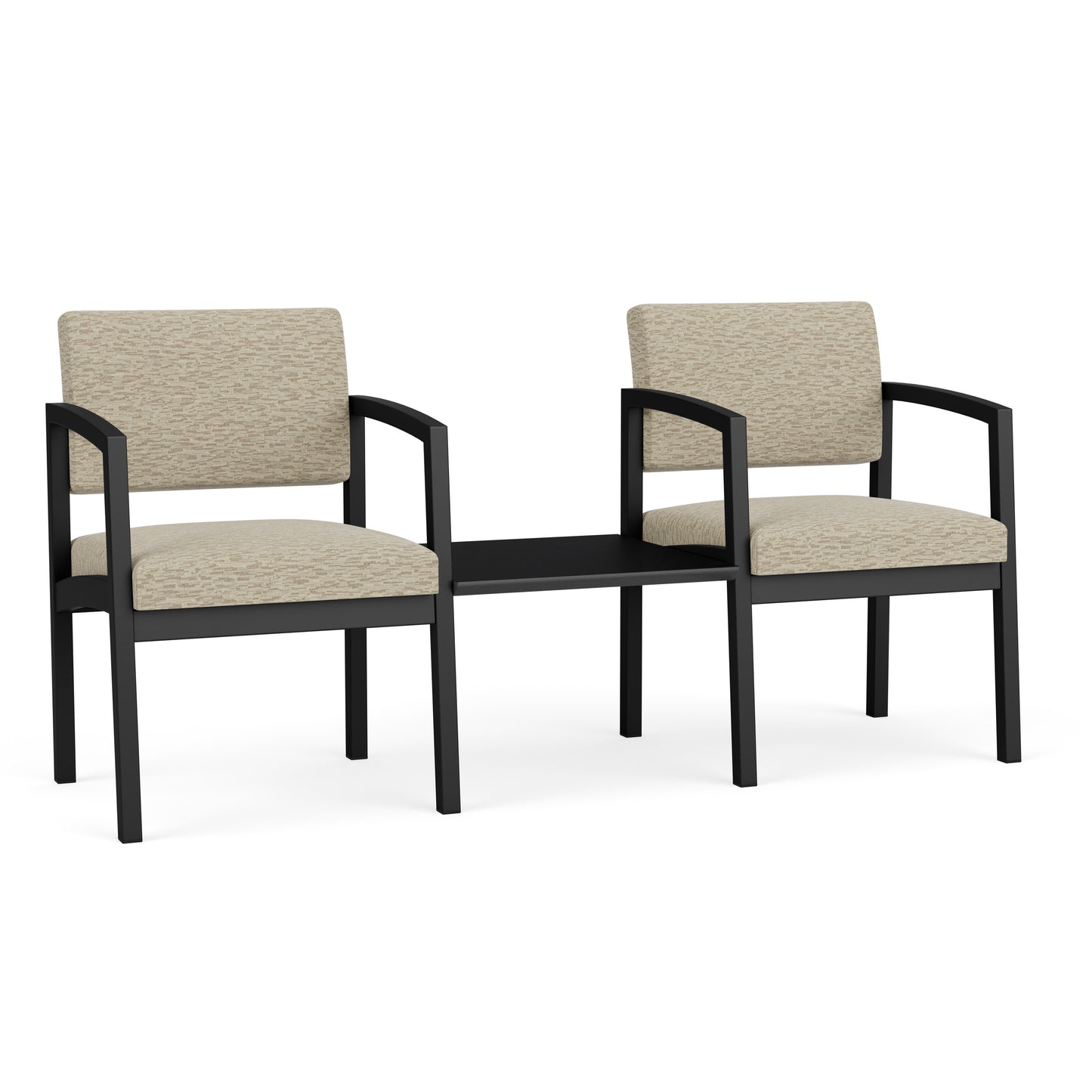 Lenox Steel Waiting Reception 2 Chairs Metal Frame with Connecting Center Table