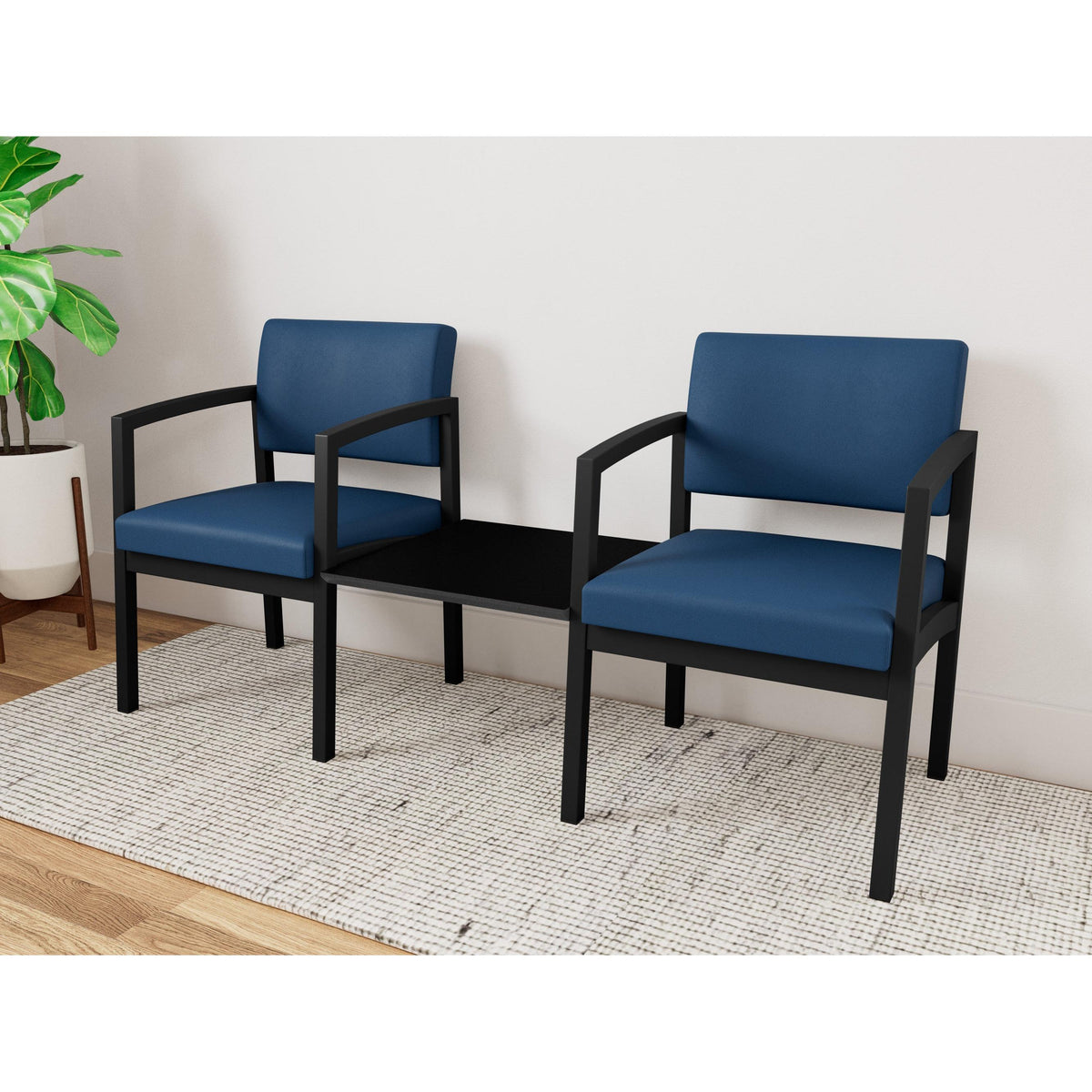 Lenox Steel Waiting Reception 2 Chairs Metal Frame with Connecting Center Table