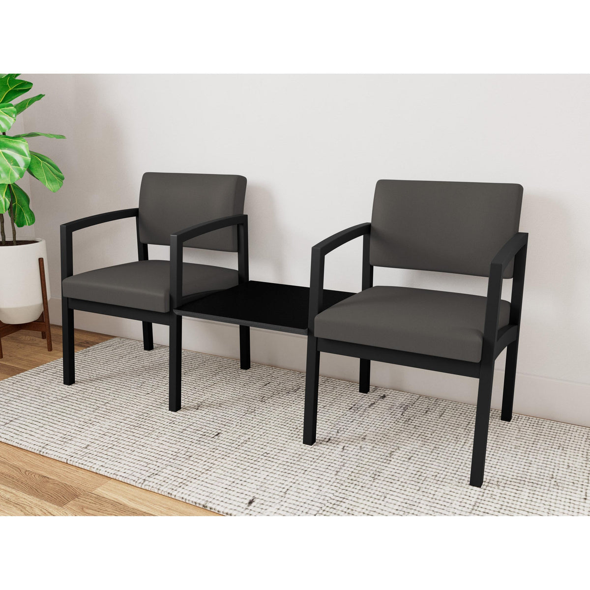 Lenox Steel Waiting Reception 2 Chairs Metal Frame with Connecting Center Table
