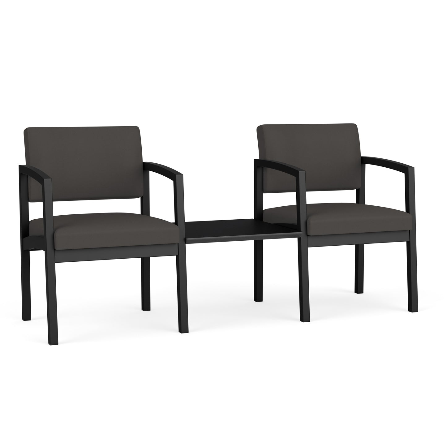 Lenox Steel Waiting Reception 2 Chairs Metal Frame with Connecting Center Table
