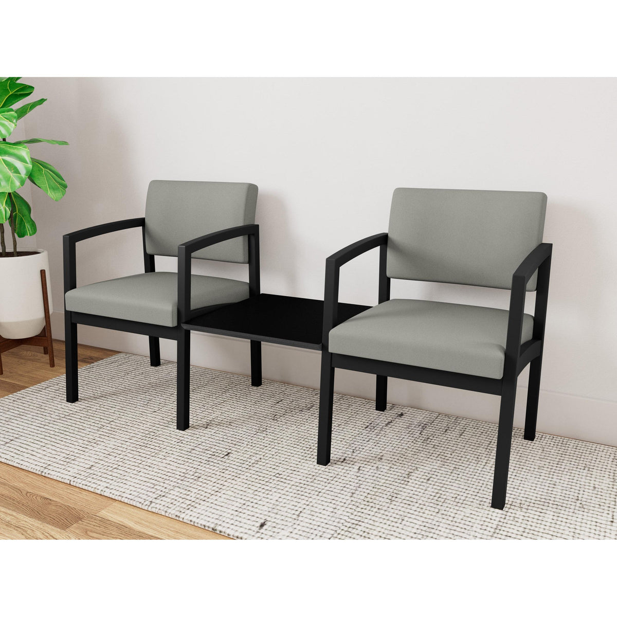 Lenox Steel Waiting Reception 2 Chairs Metal Frame with Connecting Center Table