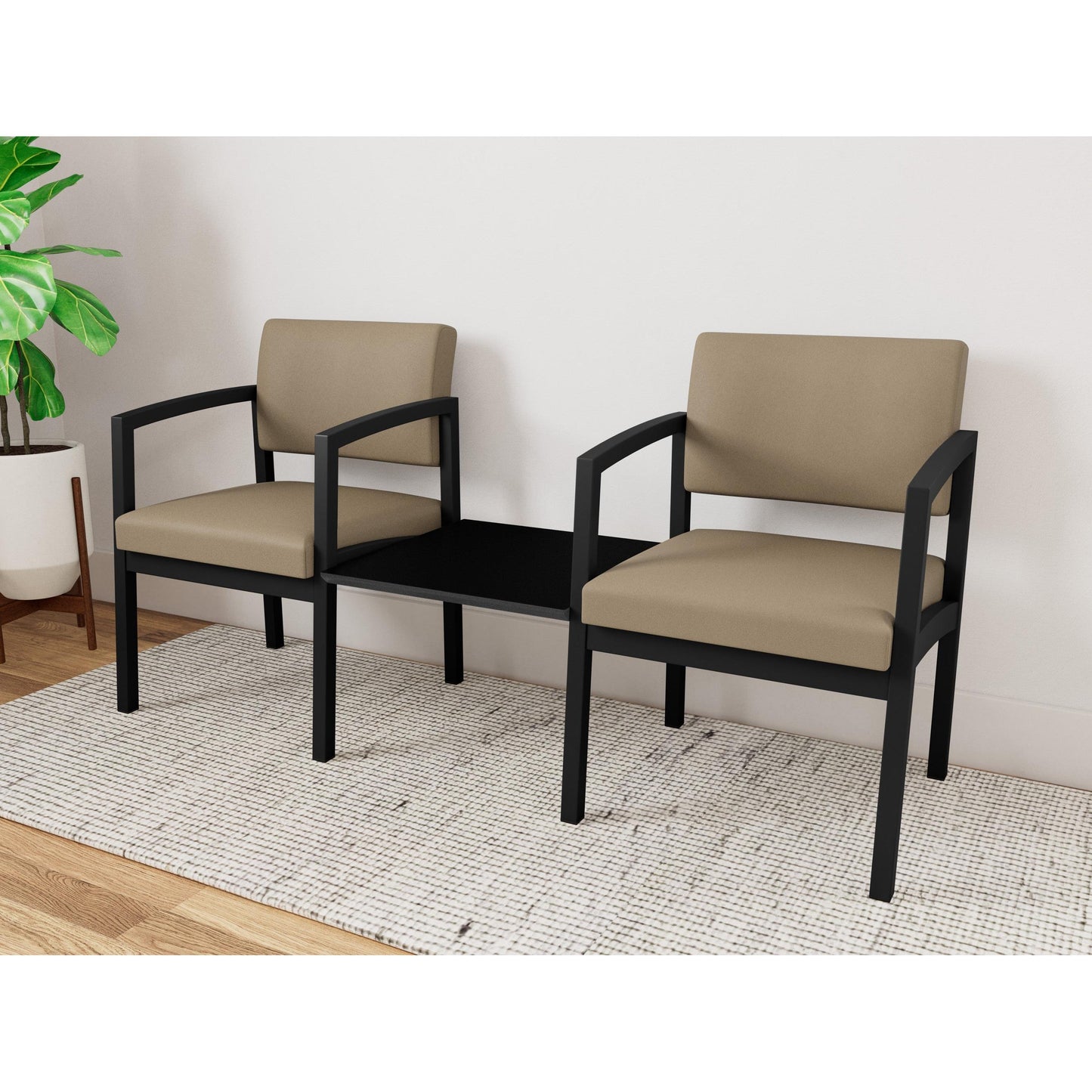Lenox Steel Waiting Reception 2 Chairs Metal Frame with Connecting Center Table