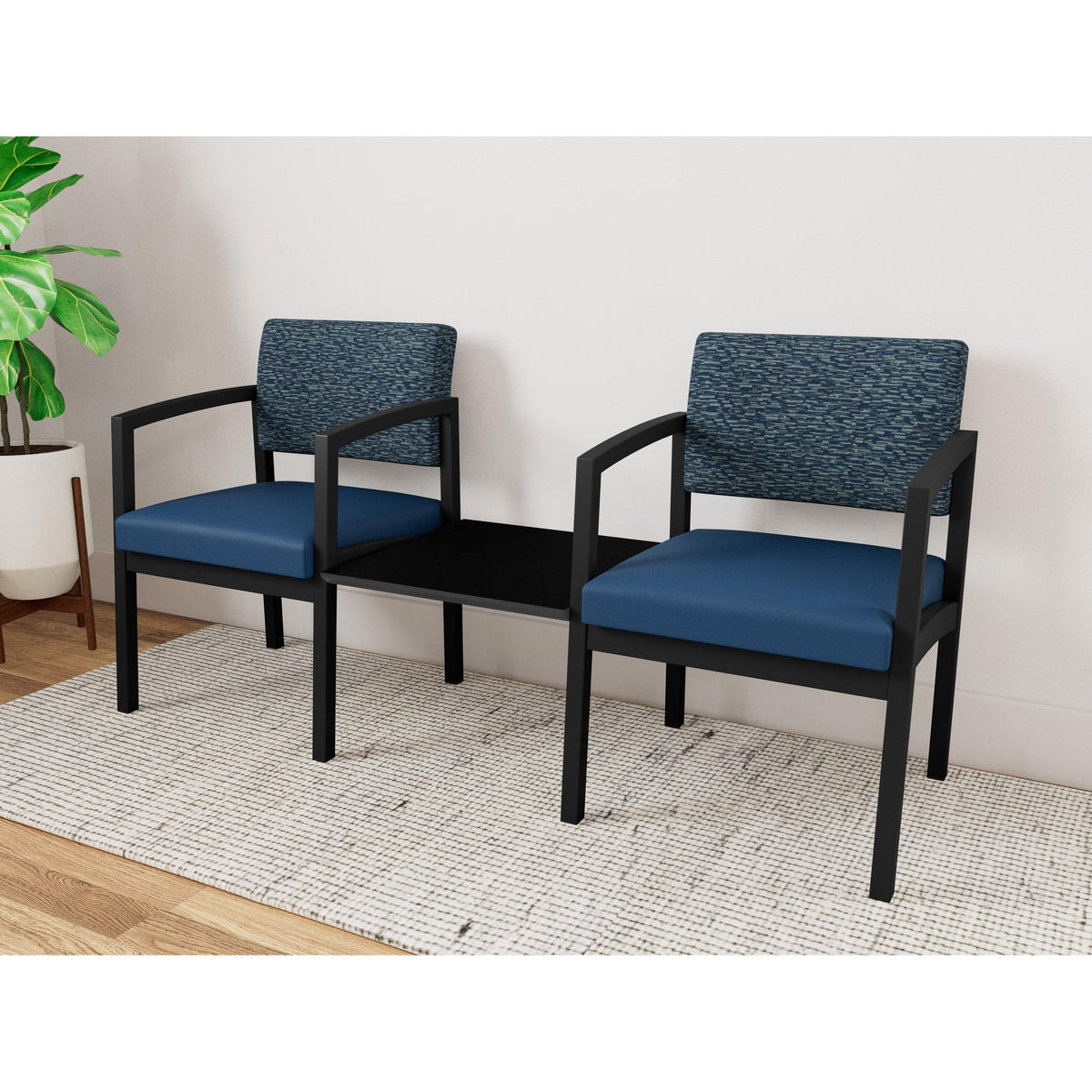Lenox Steel Waiting Reception 2 Chairs Metal Frame with Connecting Center Table