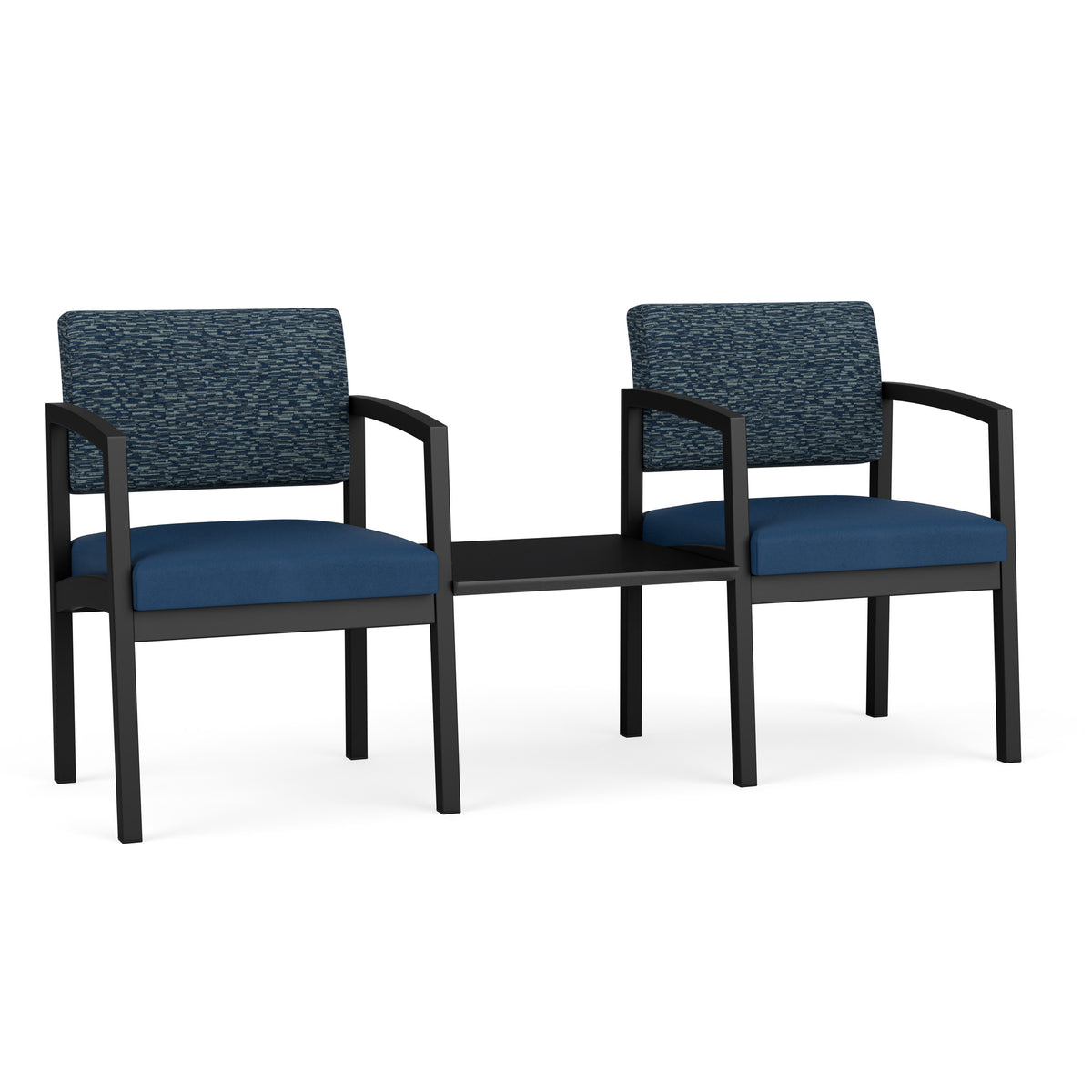 Lenox Steel Waiting Reception 2 Chairs Metal Frame with Connecting Center Table