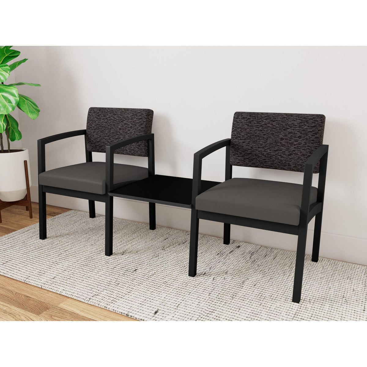Lenox Steel Waiting Reception 2 Chairs Metal Frame with Connecting Center Table