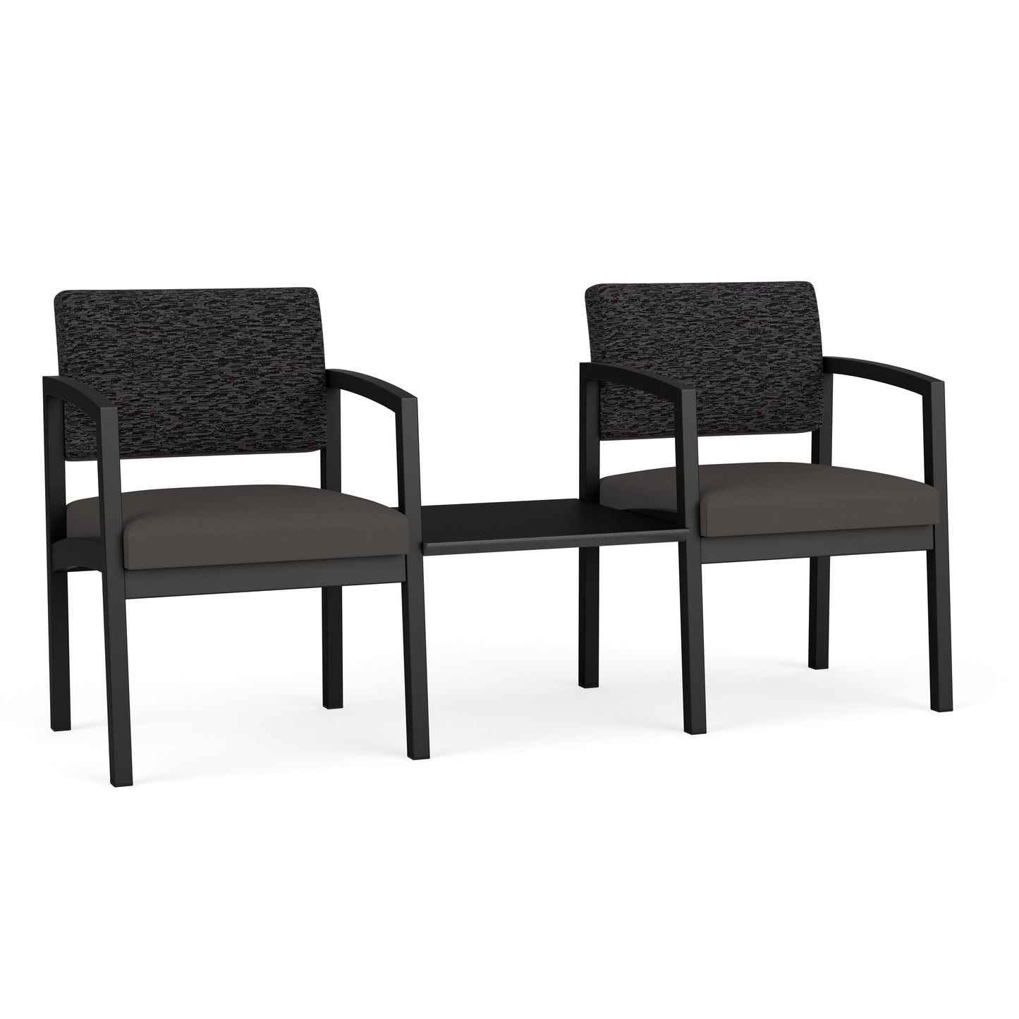 Lenox Steel Waiting Reception 2 Chairs Metal Frame with Connecting Center Table