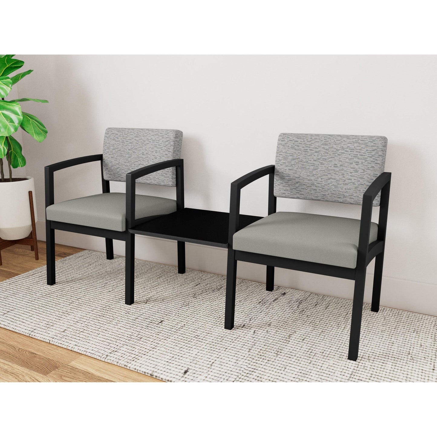 Lenox Steel Waiting Reception 2 Chairs Metal Frame with Connecting Center Table