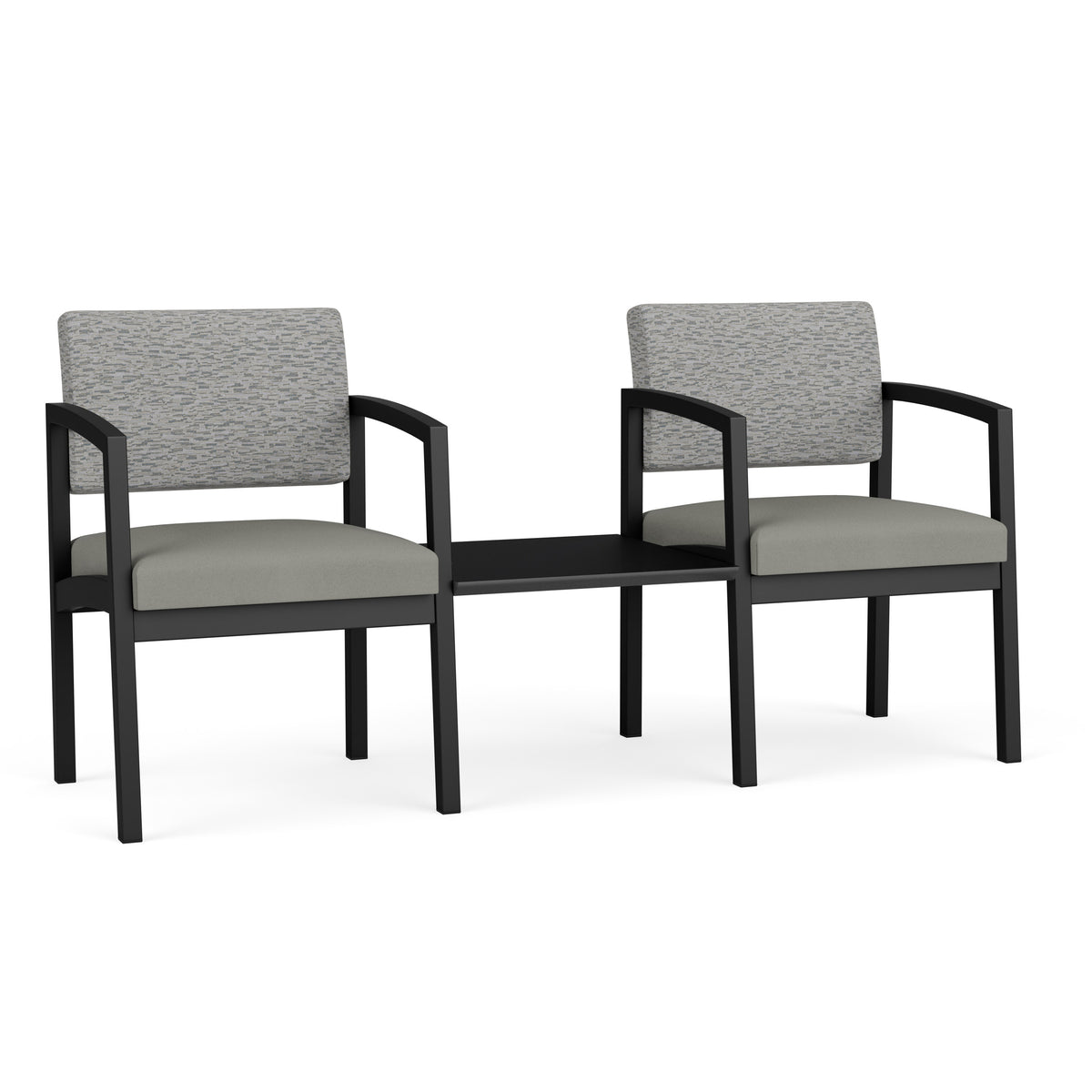 Lenox Steel Waiting Reception 2 Chairs Metal Frame with Connecting Center Table
