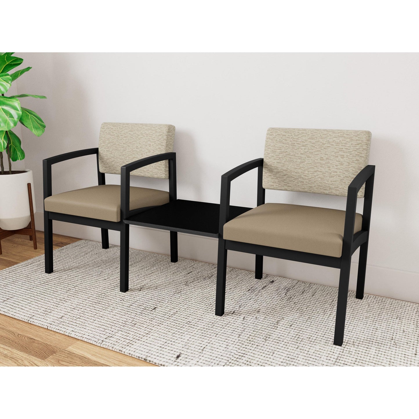 Lenox Steel Waiting Reception 2 Chairs Metal Frame with Connecting Center Table